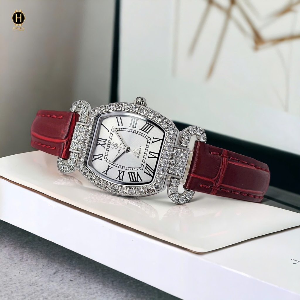 Đồng Hồ Nữ Royal Quartz 4670 Da Đỏ Mặt Trắng