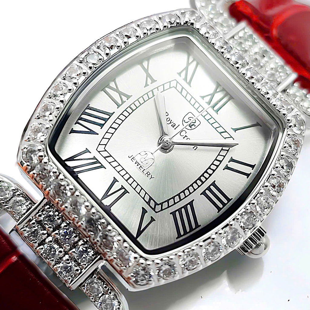 Đồng Hồ Nữ Royal Quartz 4670 Da Đỏ Mặt Trắng