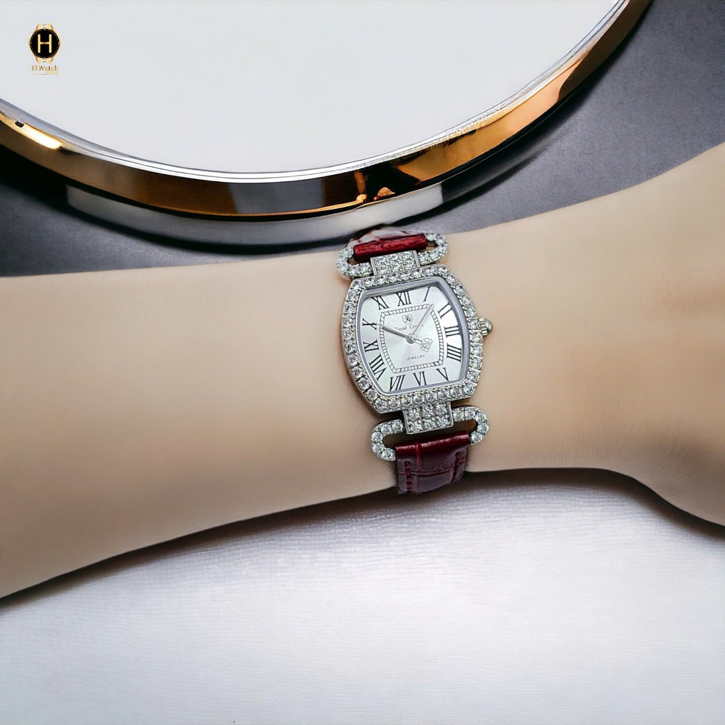 Đồng Hồ Nữ Royal Quartz 4670 Da Đỏ Mặt Trắng