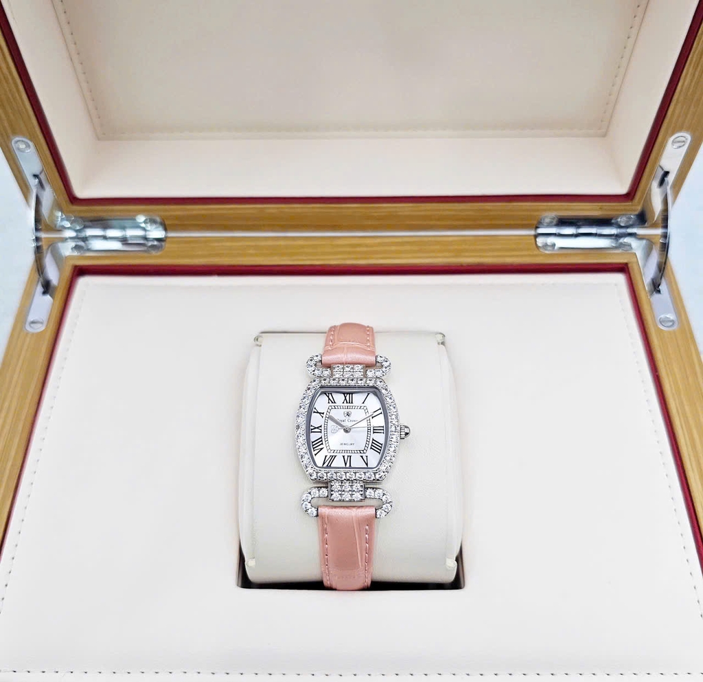 Đồng Hồ Nữ Royal Quartz 4670 Da Hồng Mặt Trắng