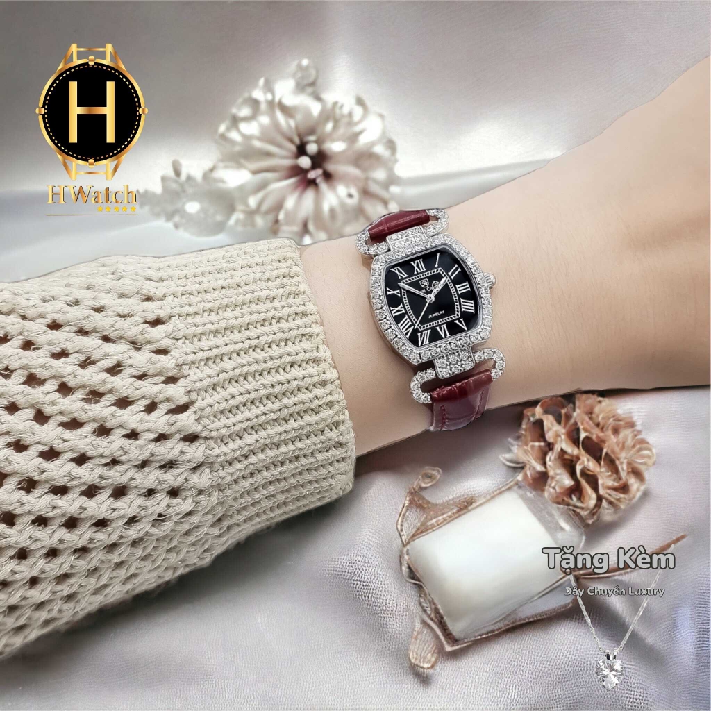 Đồng Hồ Nữ Royal Crown Quartz 4670 Da Đỏ Mặt Trắng