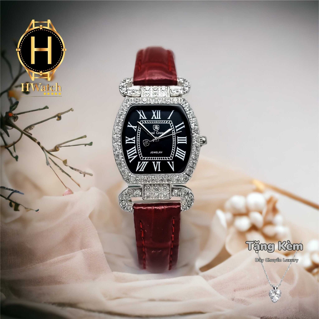 Đồng Hồ Nữ Royal Crown Quartz 4670 Da Đỏ Mặt Trắng