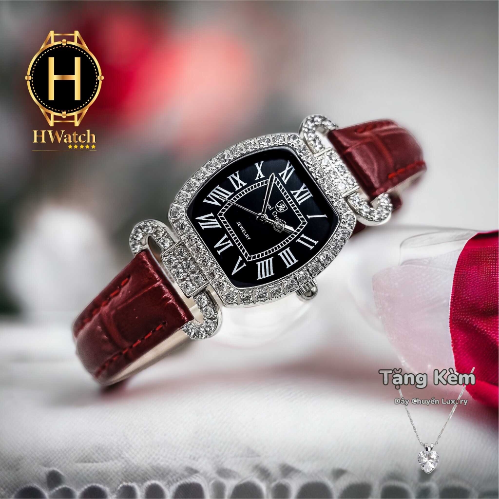 Đồng Hồ Nữ Royal Crown Quartz 4670 Da Đỏ Mặt Trắng
