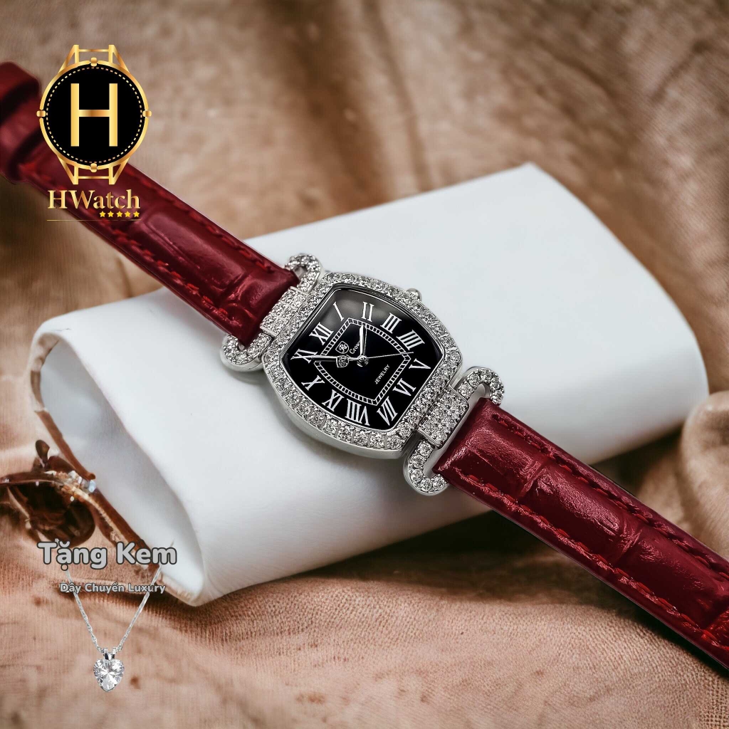 Đồng Hồ Nữ Royal Crown Quartz 4670 Da Đỏ Mặt Trắng
