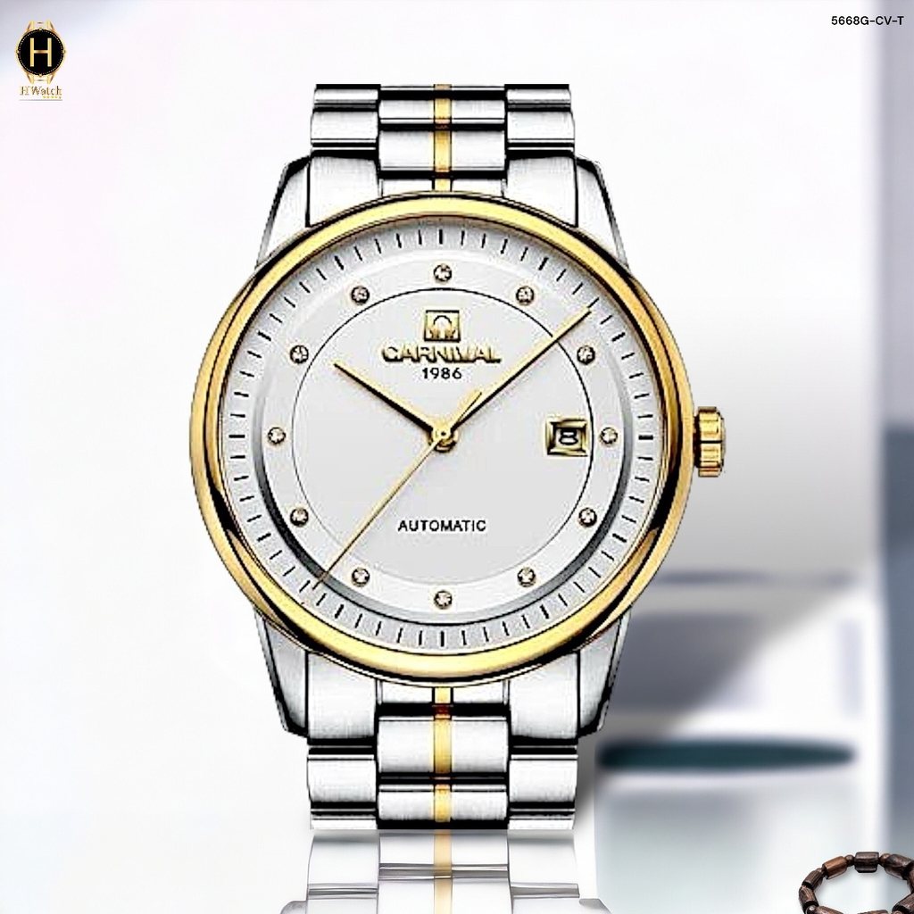 Đồng Hồ Nam Carnival Automatic 5668G-CV-T Dây Thép Demi Vàng Mặt Trắng Sapphire.