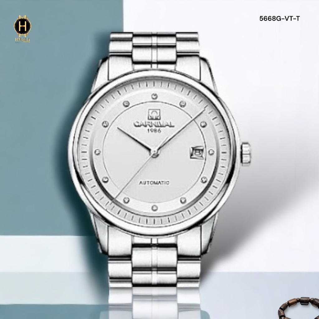 Đồng Hồ Nam Carnival Automatic 5668G-VT-T Dây Thép Mặt Trắng.