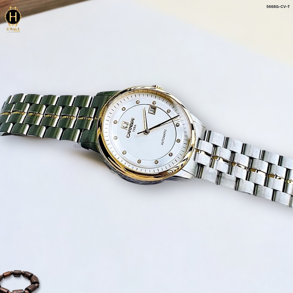 Đồng Hồ Nam Carnival Automatic 5668G-CV-T Dây Thép Demi Vàng Mặt Trắng Sapphire.