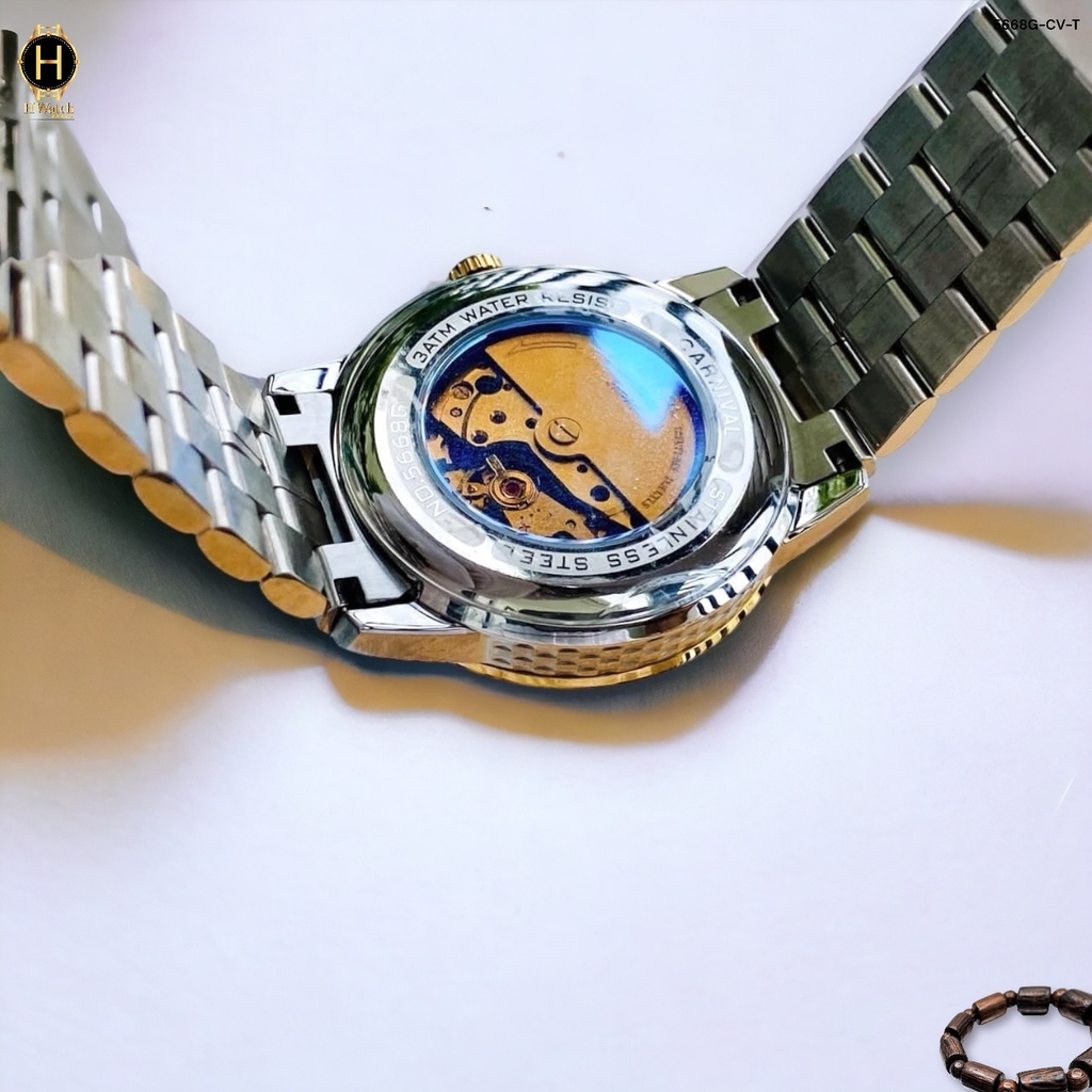 Đồng Hồ Nam Carnival Automatic 5668G-CV-T Dây Thép Demi Vàng Mặt Trắng Sapphire.
