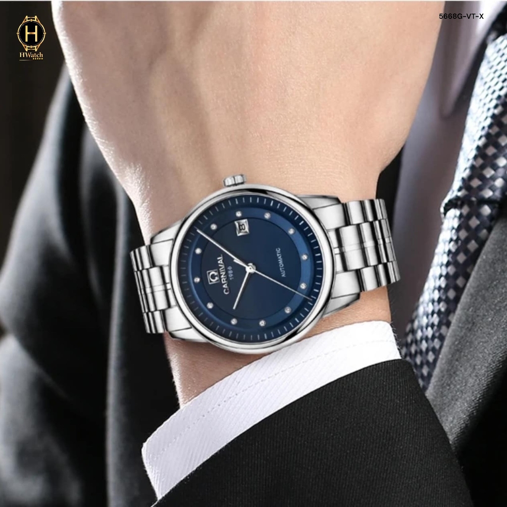 Đồng Hồ Nam Carnival Automatic 5668G-VT-X Dây Thép Mặt Xanh Lam.
