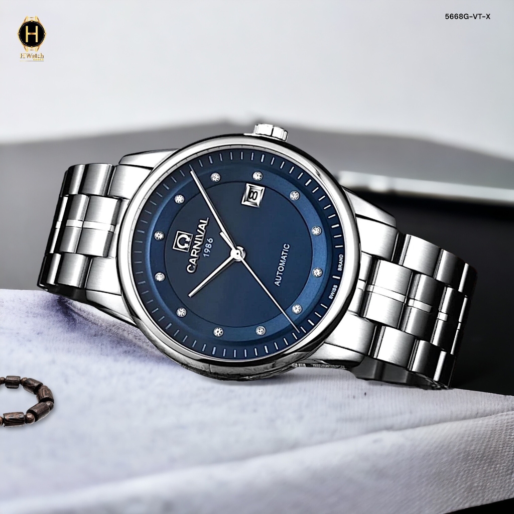 Đồng Hồ Nam Carnival Automatic 5668G-VT-X Dây Thép Mặt Xanh Lam.