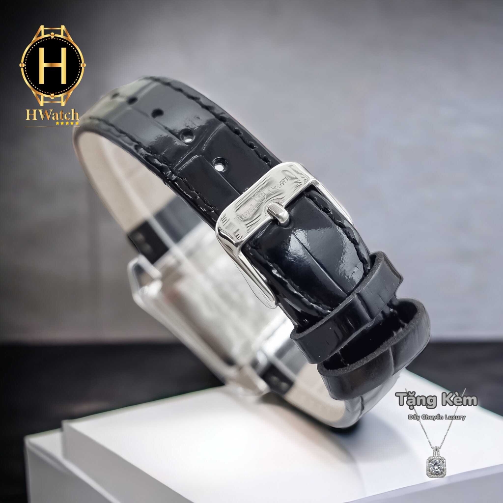 Đồng Hồ Nữ Royal Crown Quartz 6104M Dây Da Vỏ Trăng Mặt Trắng Viền Đá