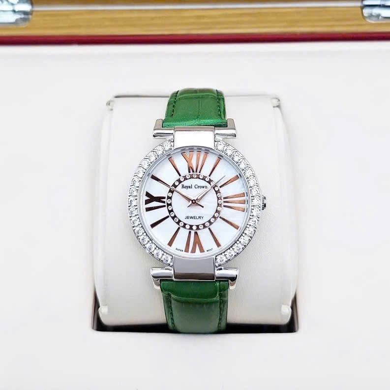 Đồng Hồ Nữ Royal Crown Quartz 6116 Dây Da Xanh lá