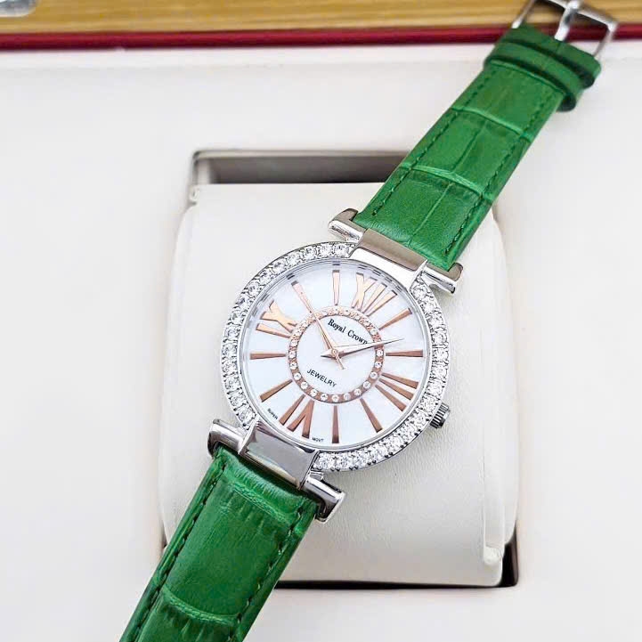 Đồng Hồ Nữ Royal Crown Quartz 6116 Dây Da Xanh lá