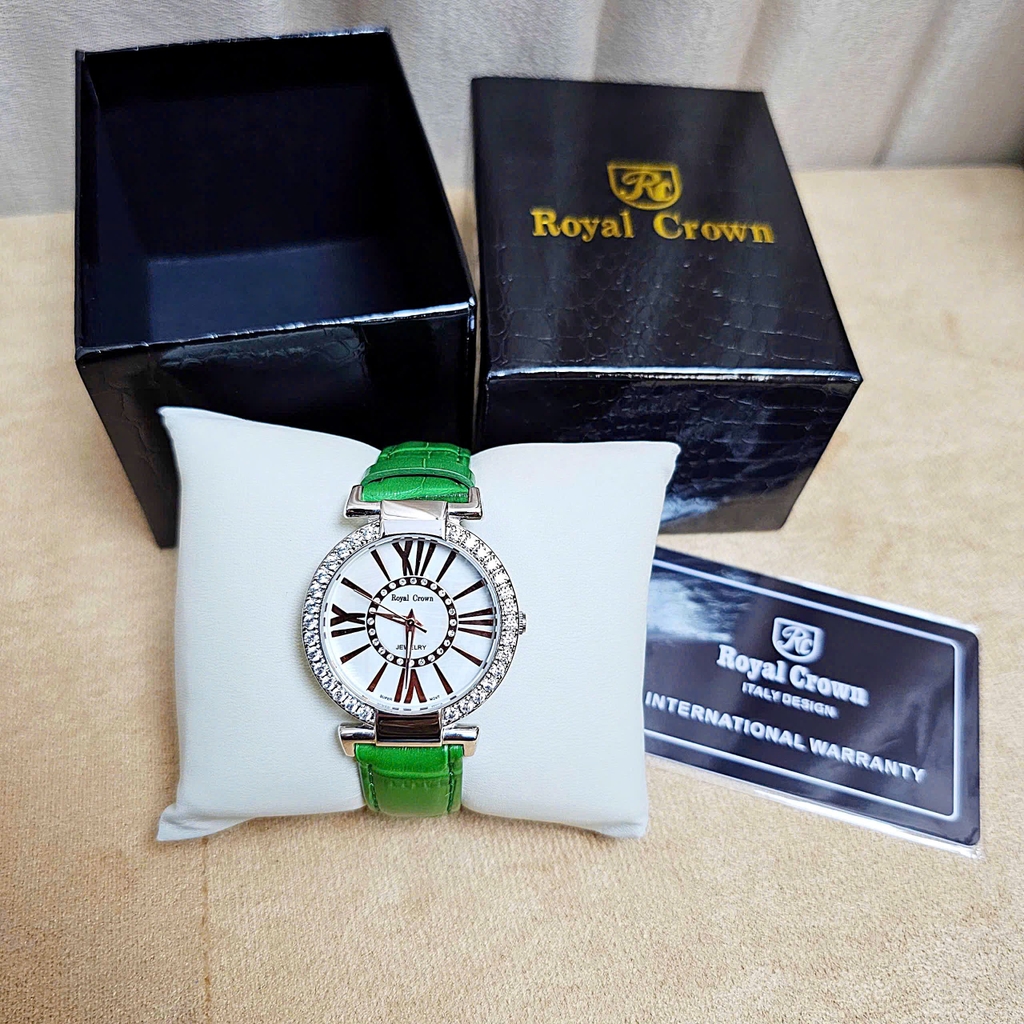 Đồng Hồ Nữ Royal Crown Quartz 6116 Dây Da Xanh lá