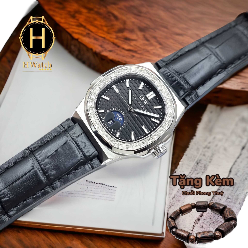 Đồng Hồ Nam I&W Carnival Automatic 735G5 Dây Da Vỏ Trắng Mặt Đen Sapphire