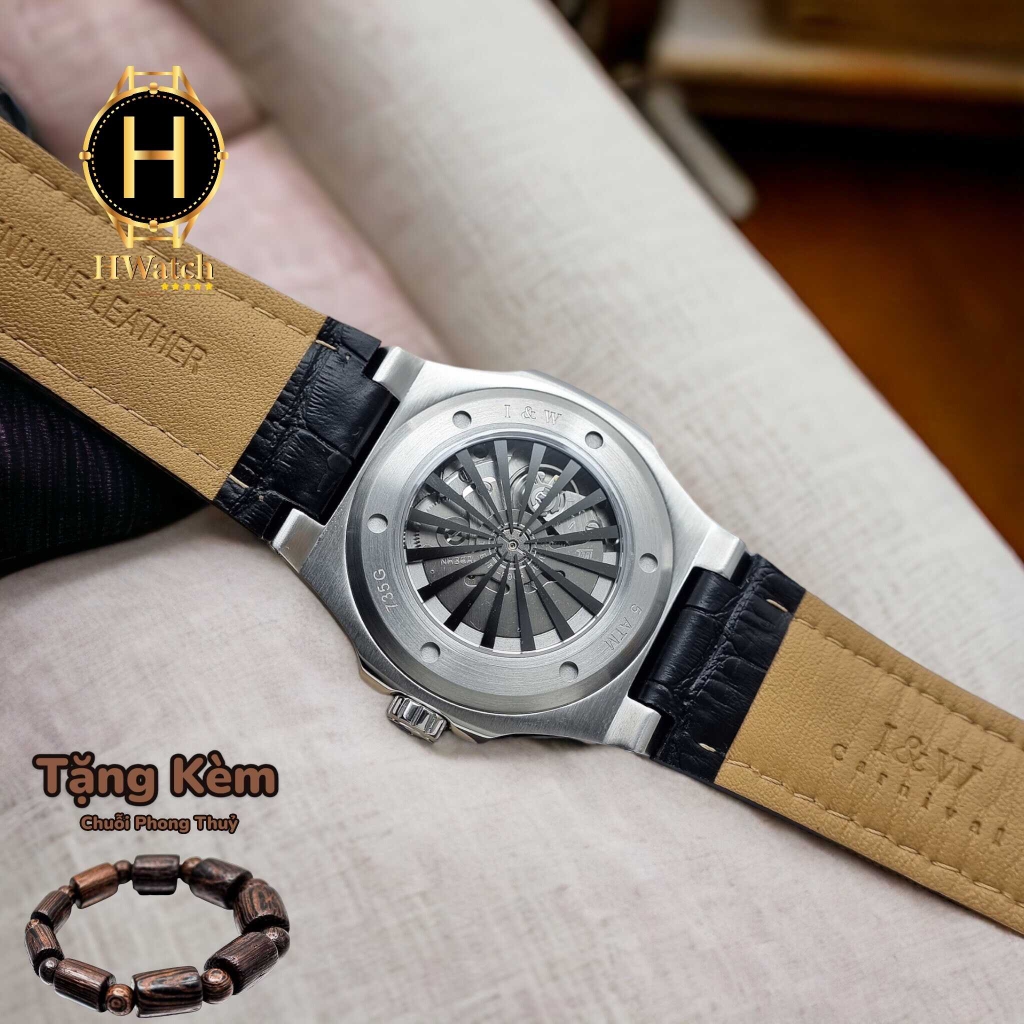 Đồng Hồ Nam I&W Carnival Automatic 735G5 Dây Da Vỏ Trắng Mặt Đen Sapphire