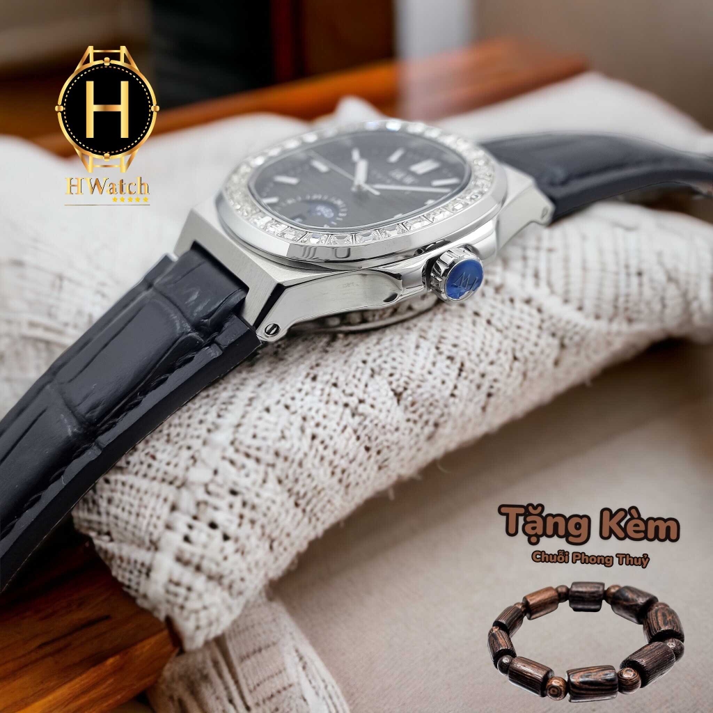 Đồng Hồ Nam I&W Carnival Automatic 735G5 Dây Da Vỏ Trắng Mặt Đen Sapphire