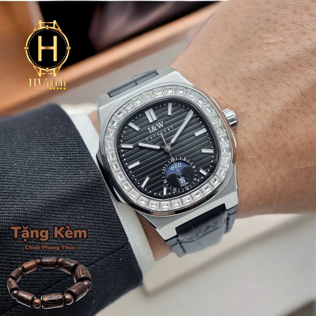 Đồng Hồ Nam I&W Carnival Automatic 735G5 Dây Da Vỏ Trắng Mặt Đen Sapphire