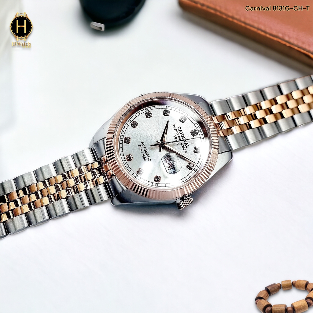 Đồng Hồ Nam Carnival Automatic 8131G-CH-T ( 8131G ) Dây Thép Demi Vàng Hồng Mặt Trắng