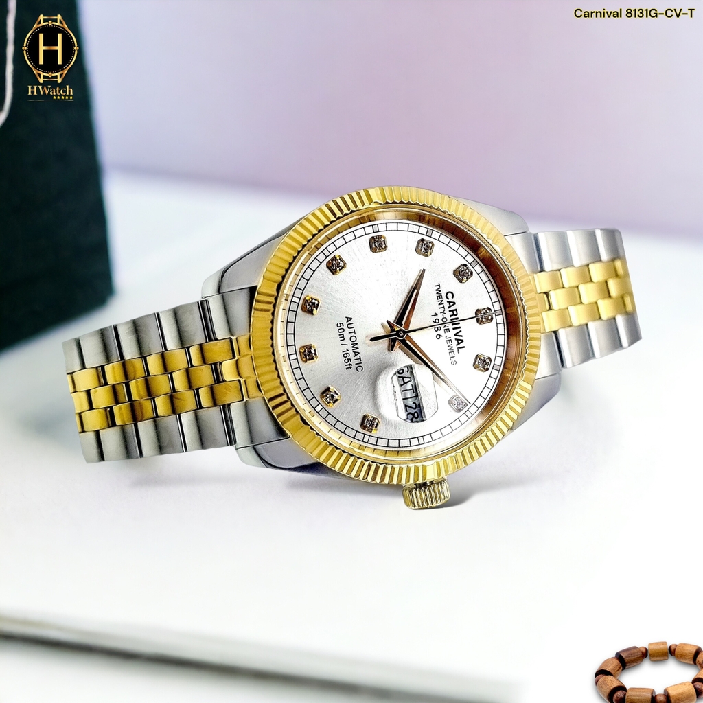 Đồng Hồ Nam Carnival Automatic 8131G-CV-T ( 8131G ) Dây Thép Demi Vàng Mặt Trắng