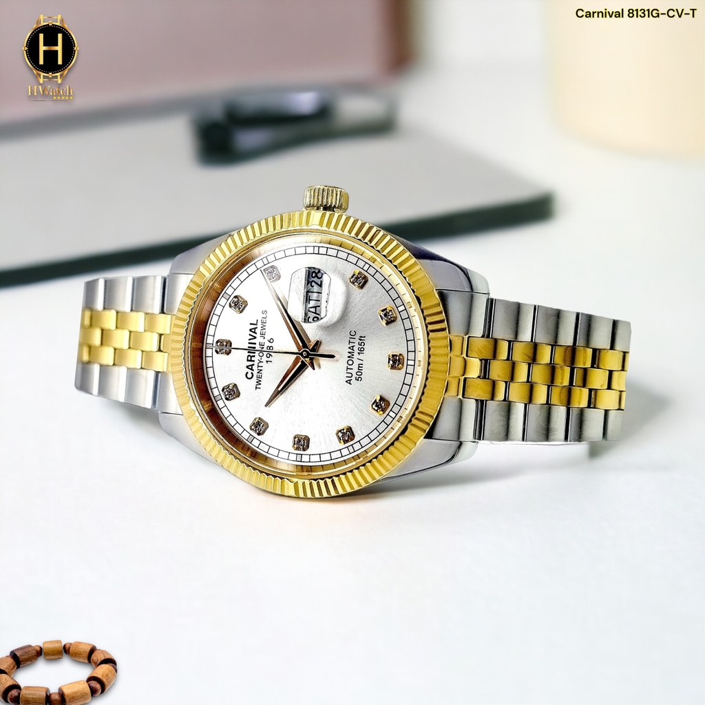 Đồng Hồ Nam Carnival Automatic 8131G-CV-T ( 8131G ) Dây Thép Demi Vàng Mặt Trắng