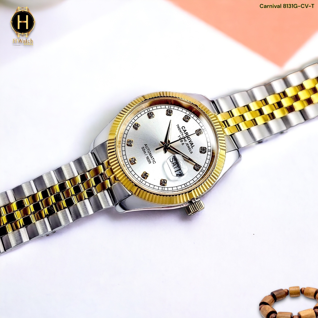 Đồng Hồ Nam Carnival Automatic 8131G-CV-T ( 8131G ) Dây Thép Demi Vàng Mặt Trắng