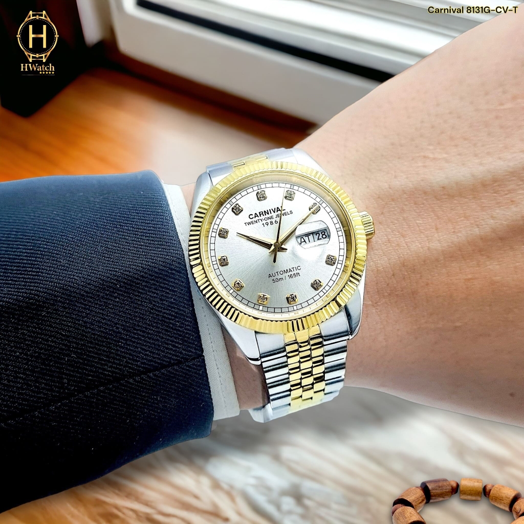 Đồng Hồ Nam Carnival Automatic 8131G-CV-T ( 8131G ) Dây Thép Demi Vàng Mặt Trắng