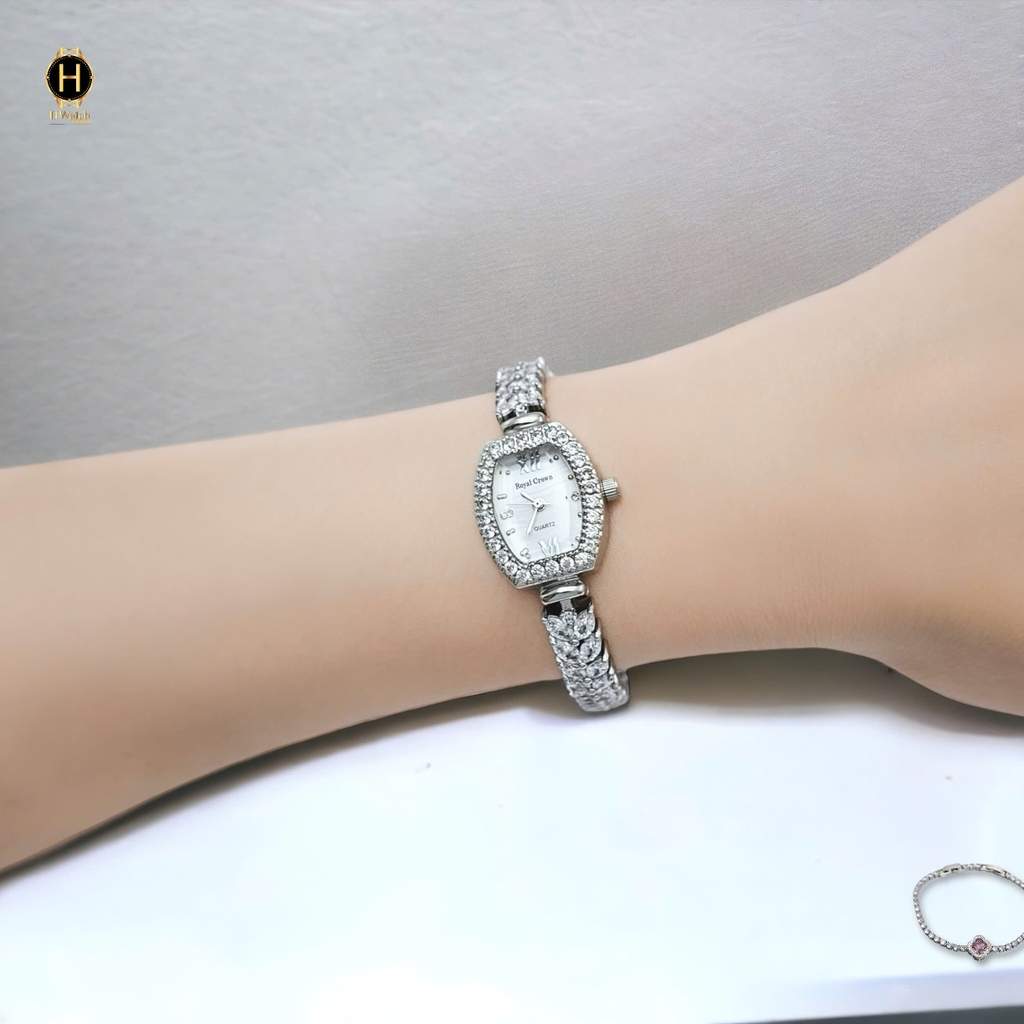 Đồng Hồ Nữ Royal Crown Quartz 9232 Thép Trắng