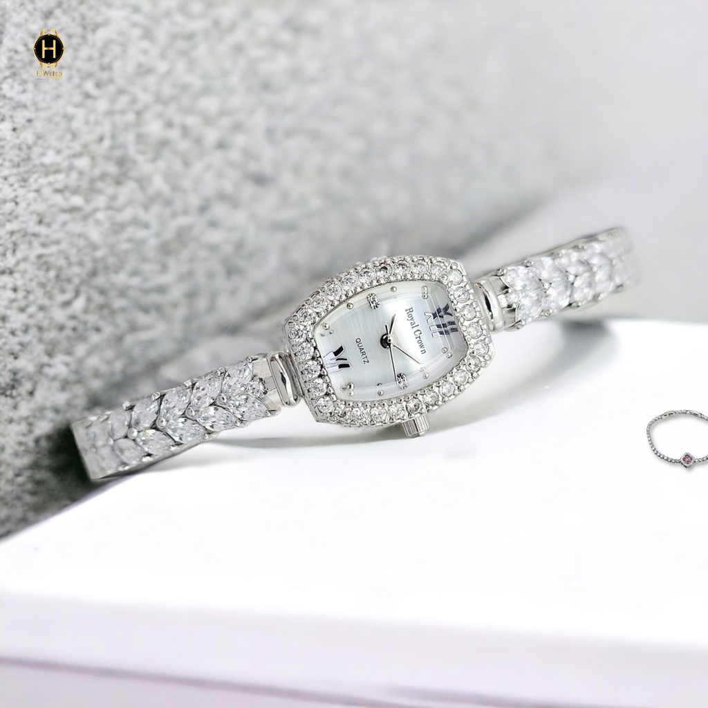 Đồng Hồ Nữ Royal Crown Quartz 9232 Thép Trắng