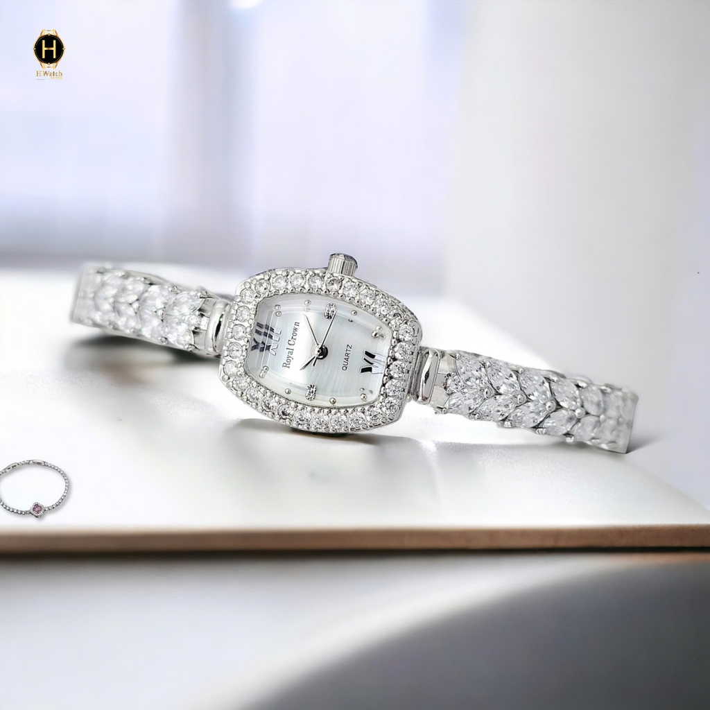 Đồng Hồ Nữ Royal Crown Quartz 9232 Thép Trắng