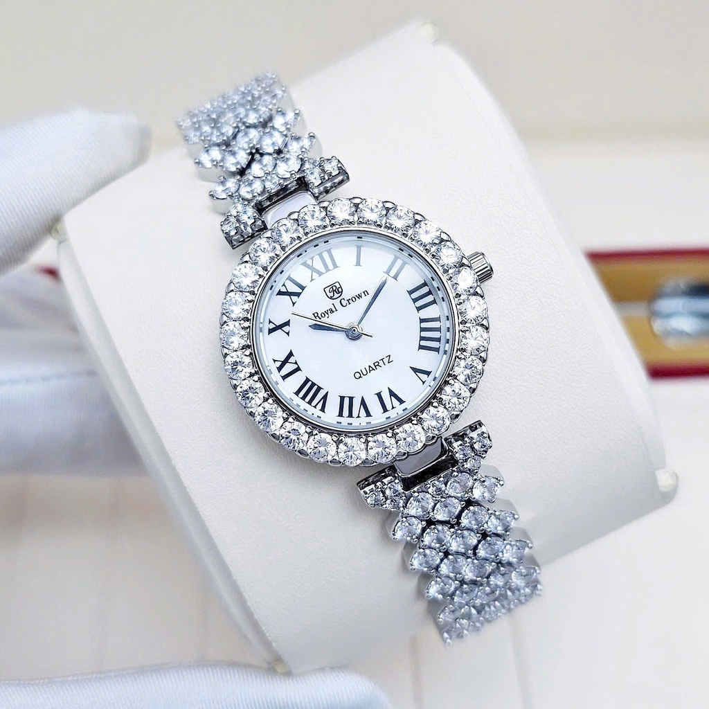 Đồng Hồ Nữ Royal Crown Quartz 9256 Thép Trắng