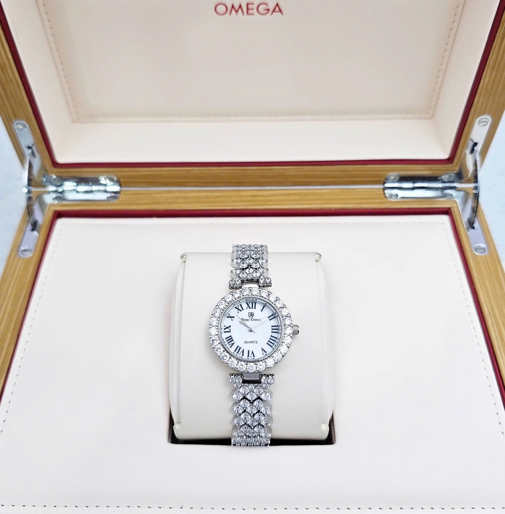 Đồng Hồ Nữ Royal Crown Quartz 9256 Thép Trắng