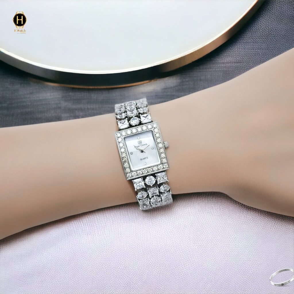 Đồng Hồ Nữ Royal Crown Quartz 9265 Thép Trắng