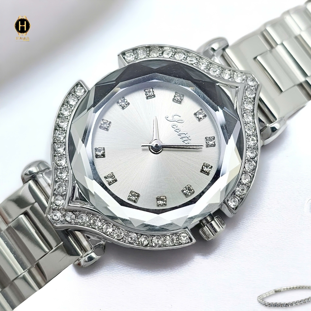 Đồng Hồ Nữ Scottie Quartz 9549 Thép Trắng Mặt Trắng