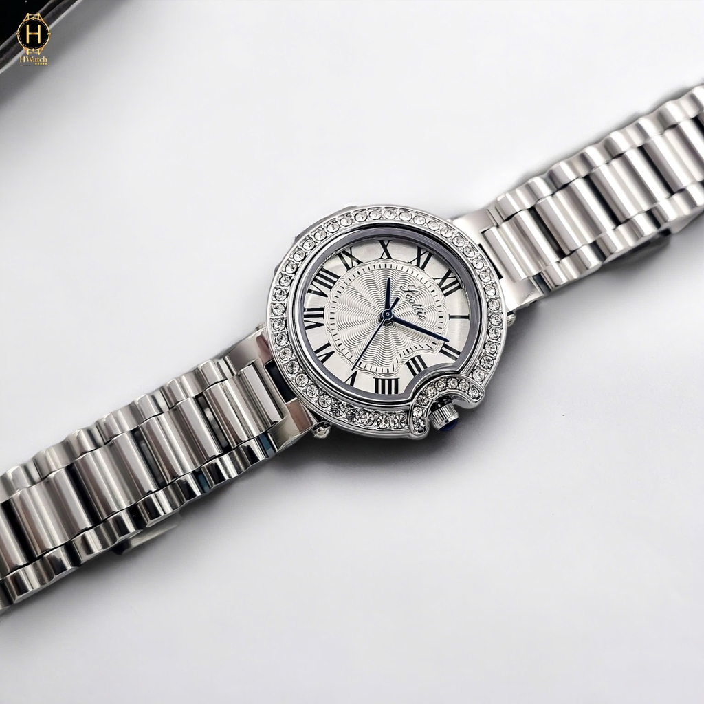 Đồng Hồ Nữ Scottie Quartz 9556 Thép Trắng Mặt Trắng
