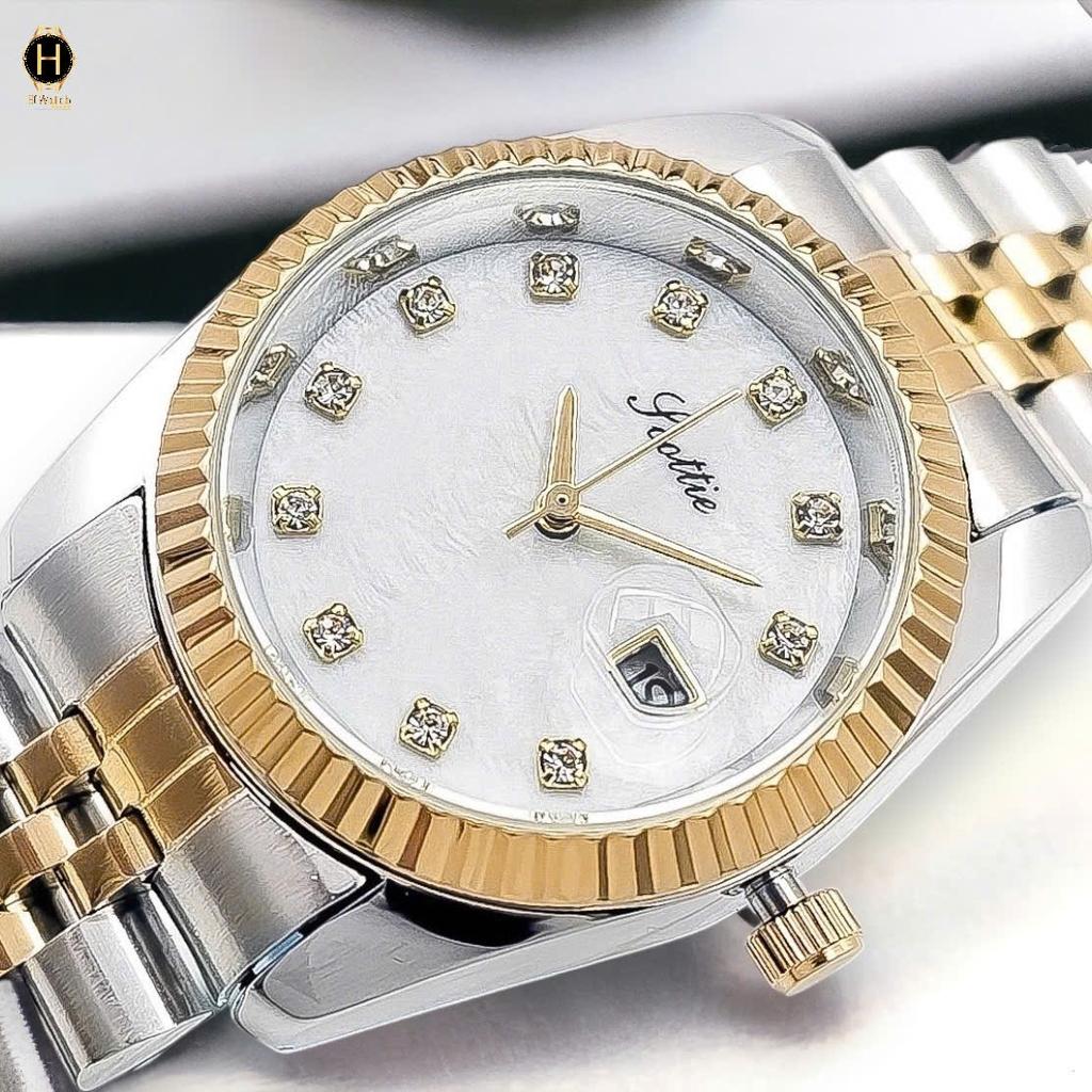 Đồng Hồ Nữ Scottie Quartz 9570 Thép Demi Gold Mặt Trắng