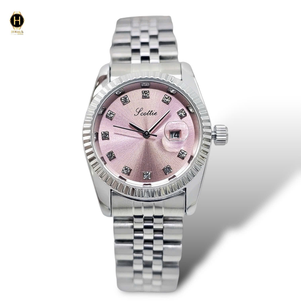 Đồng Hồ Nữ Scottie Quartz 9570 Thép Trắng Mặt Hồng