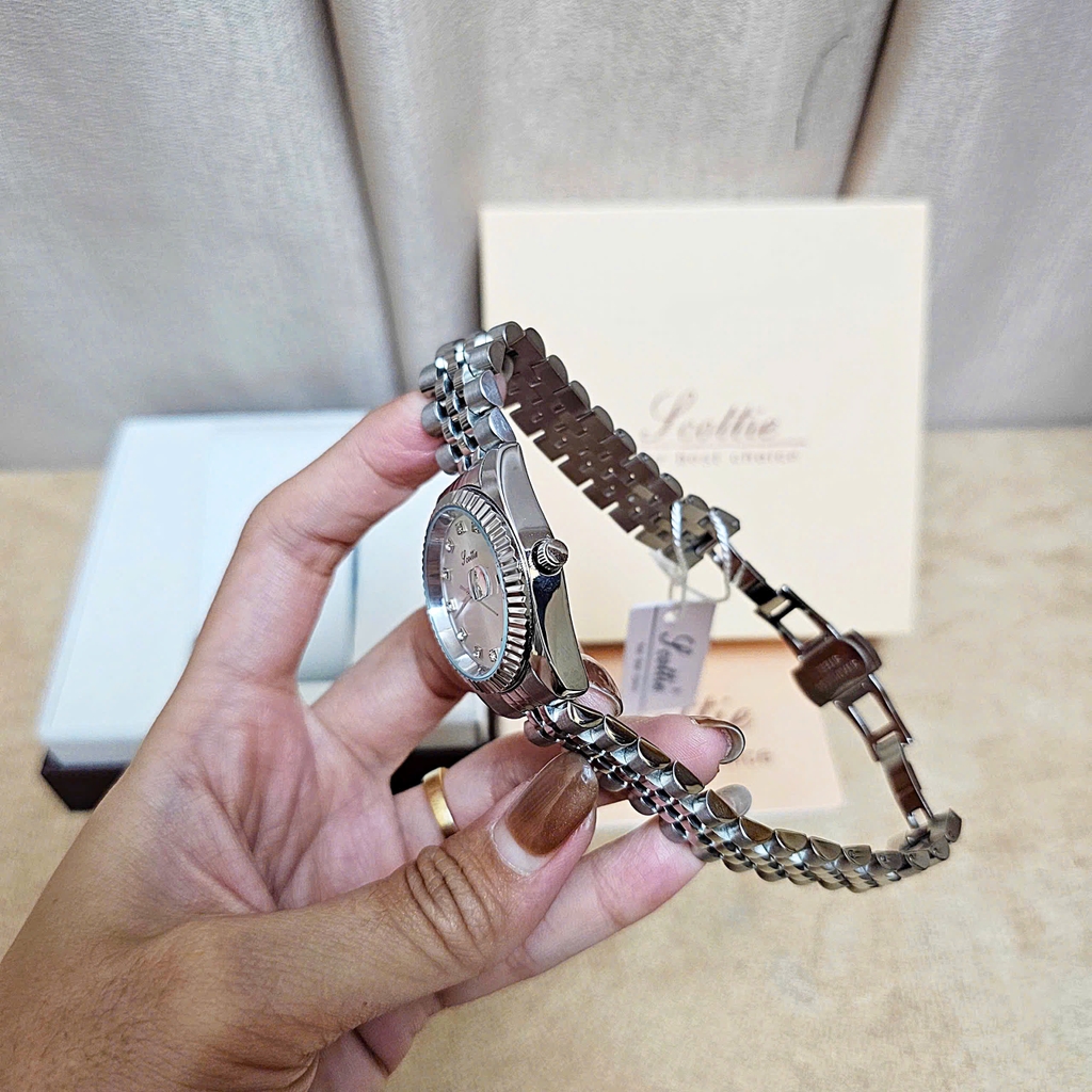 Đồng Hồ Nữ Scottie Quartz 9570 Thép Trắng Mặt Trắng
