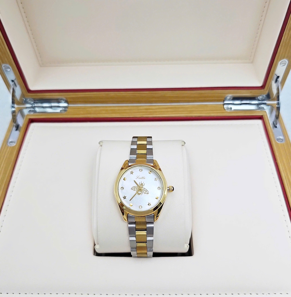 Đồng Hồ Nữ Scottie Quartz 9595 Thép Demi Vàng Mặt Trắng