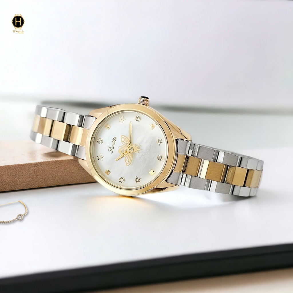 Đồng Hồ Nữ Scottie Quartz 9595 Thép Demi Vàng Mặt Trắng