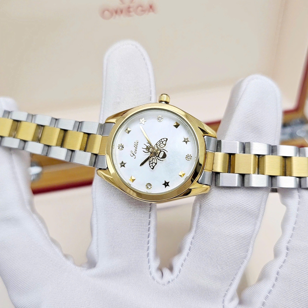 Đồng Hồ Nữ Scottie Quartz 9595 Thép Demi Vàng Mặt Trắng