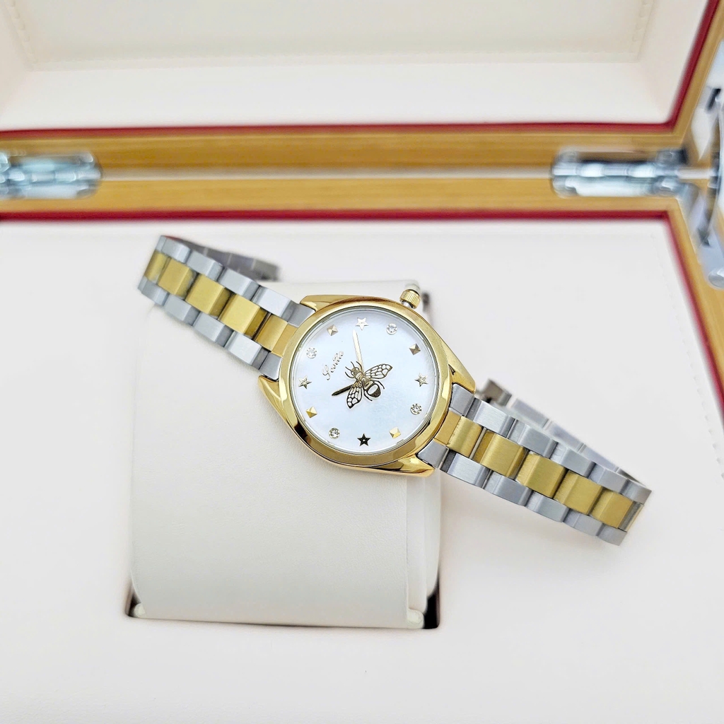 Đồng Hồ Nữ Scottie Quartz 9595 Thép Demi Vàng Mặt Trắng