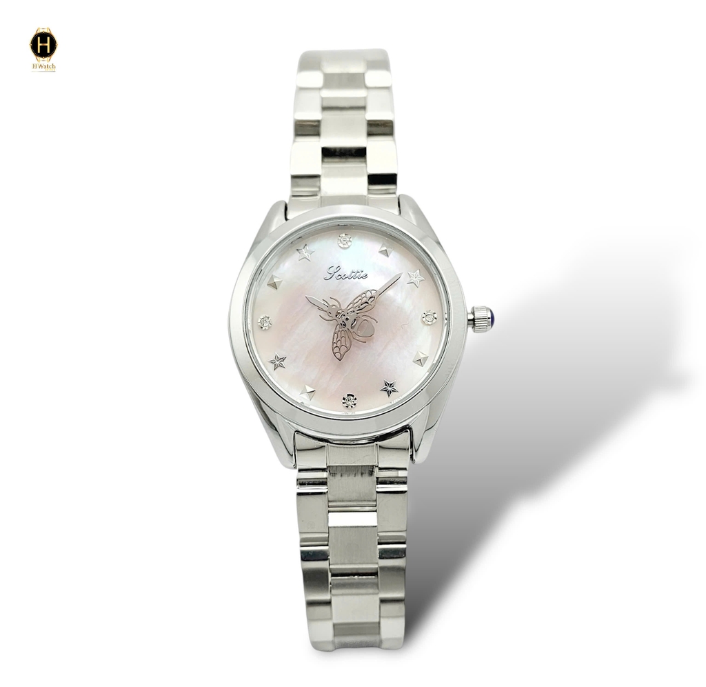 Đồng Hồ Nữ Scottie Quartz 9595 Thép Trắng Mặt Xà Cừ