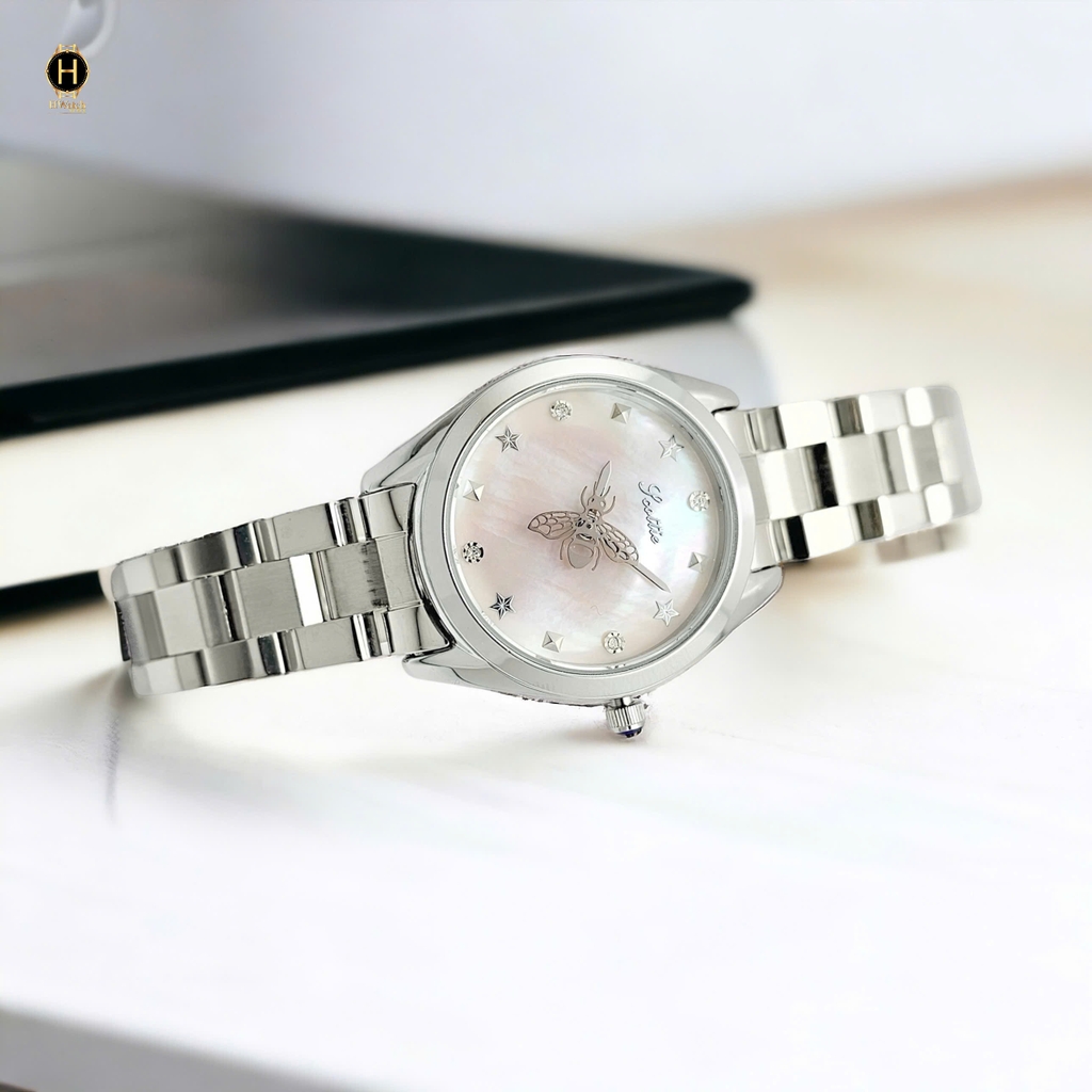 Đồng Hồ Nữ Scottie Quartz 9595 Thép Trắng Mặt Xà Cừ