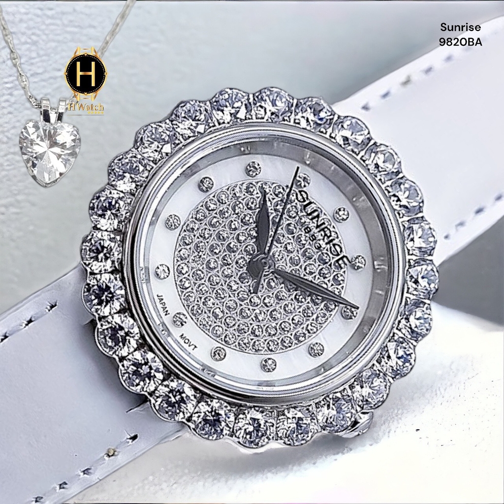 Đồng Hồ Nữ Sunrise Quartz 9820BA Da Trắng