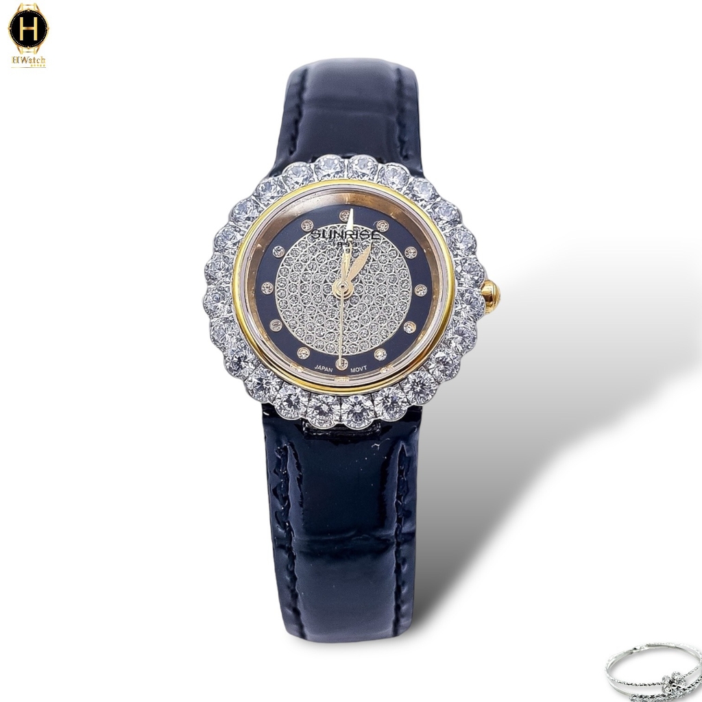 Đồng Hồ Nữ Sunrise Quartz 9820BA Vàng Da Đen