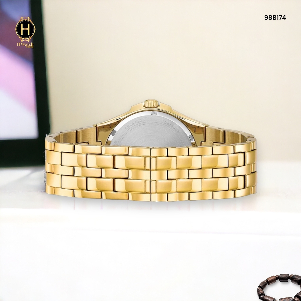 Đồng Hồ Nam Bulova Quartz 98B174 Dây Thép Demi Vàng Mặt Vàng.