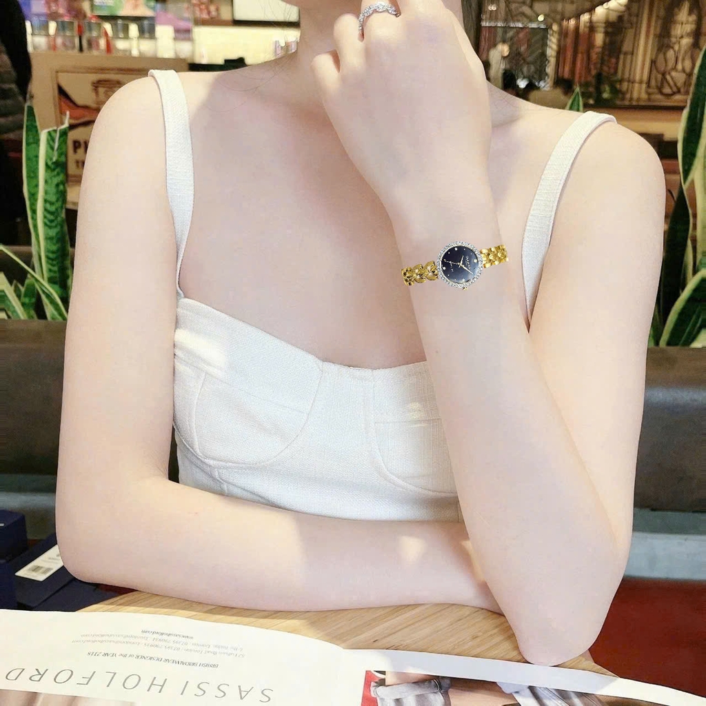 Đồng Hồ nữ Sunrise Quartz 9977AA Thép Vàng Đen Sapphire