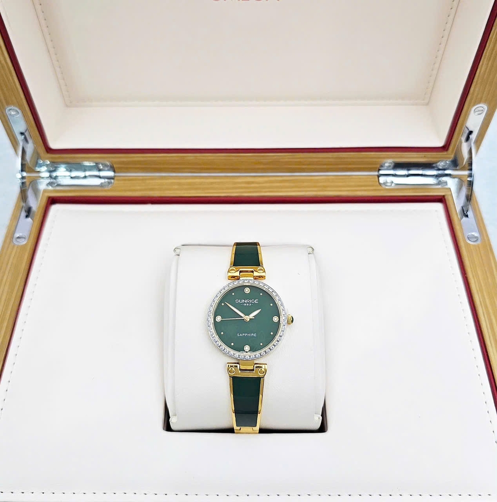 Đồng Hồ Nữ Sunrise Quartz 9991AA Dây Thép Vỏ Vàng Mặt Xanh