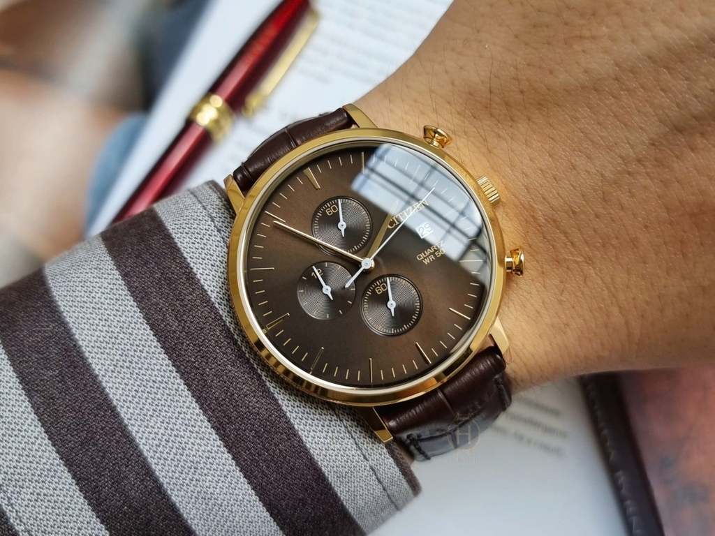 Đồng Hồ Nam Citizen Quartz Chronograph AN3612-09X Chronograph Dây Da Nâu Rose